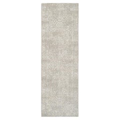 2'6 "x8' Tapis de course beige en laine et soie, tissé à la main en jacquard fin