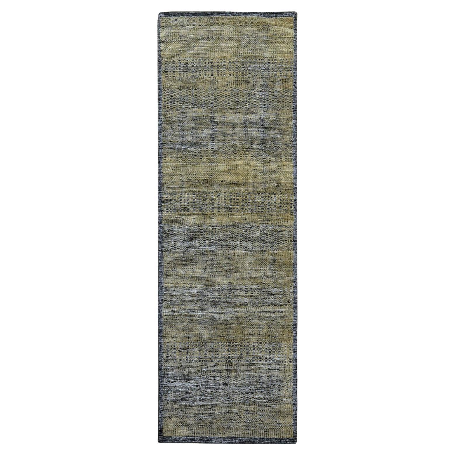 2'6 "x8' Alfombra de Pasillo de Lana Pura Anudada a Mano con Diseño de Hierba Oxidada Negro y Hueso en venta