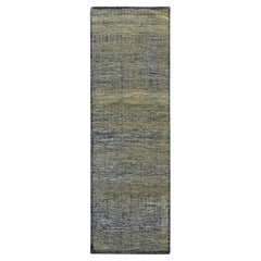 2'6 "x8' Alfombra de Pasillo de Lana Pura Anudada a Mano con Diseño de Hierba Oxidada Negro y Hueso