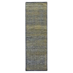 Tappeto Runner in pura lana annodata a mano 2'6 "x8' nero e marrone con disegno dell'erba ossidata