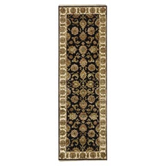2'6 "x8' Rajasthan nero con design a foglie annodato a mano in lana e seta