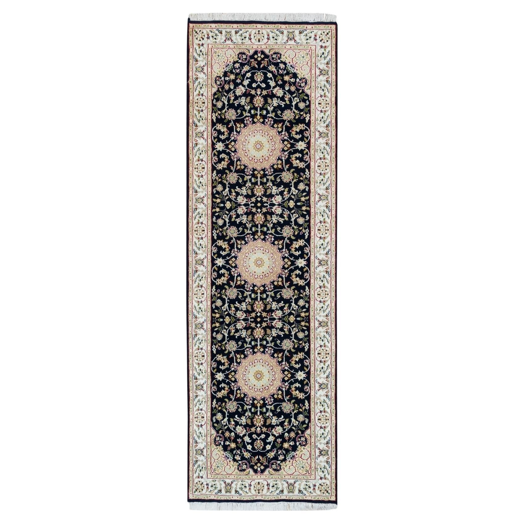 2'6"x8' Blue, 250 KPSI, Soft Wool, Hand Knotted, Nain Design Runner Rug