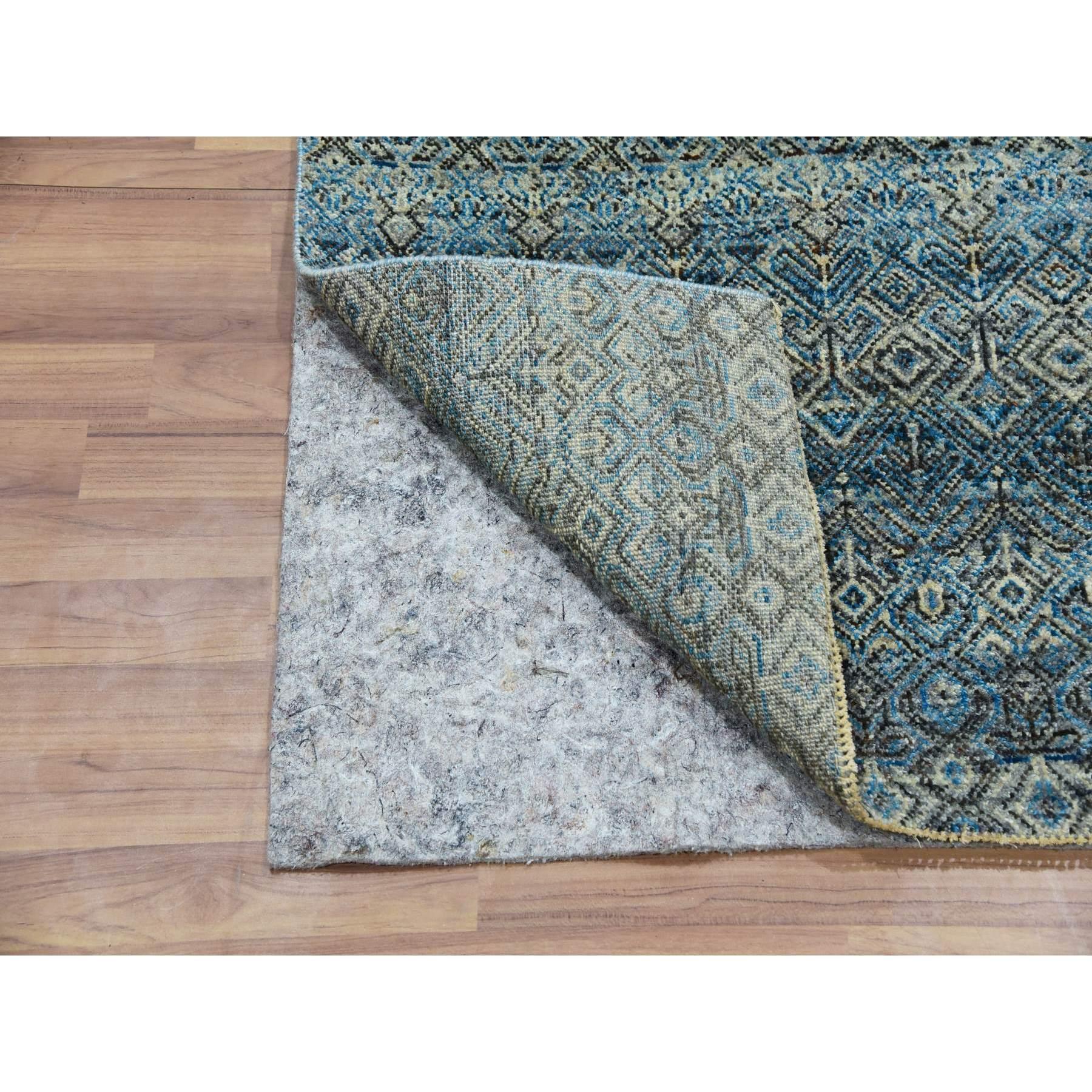 Moderno Tappeto Runner in Lana Herrita con forma di diamante blu annodato a mano 2'6 