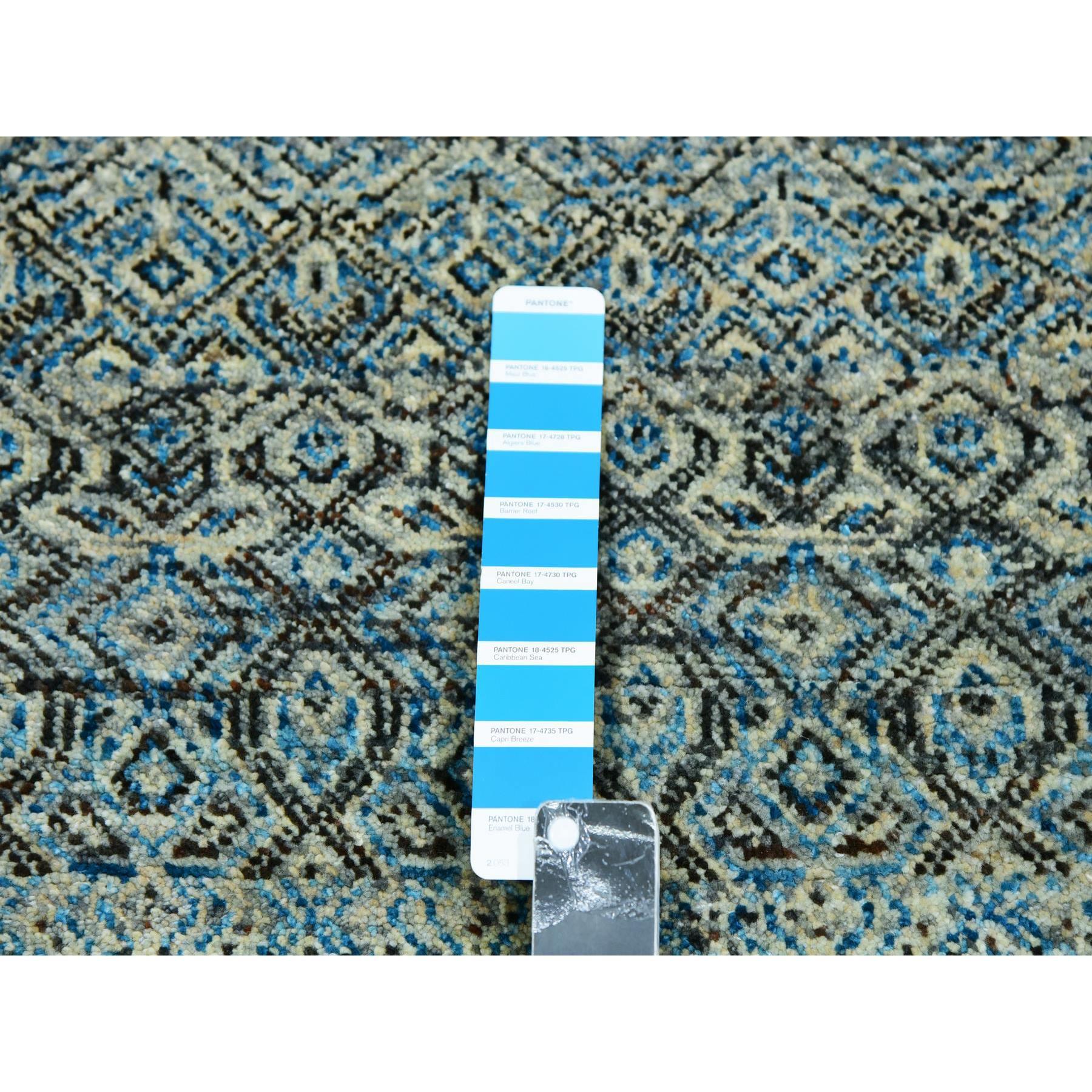 Indiano Tappeto Runner in Lana Herrita con forma di diamante blu annodato a mano 2'6 