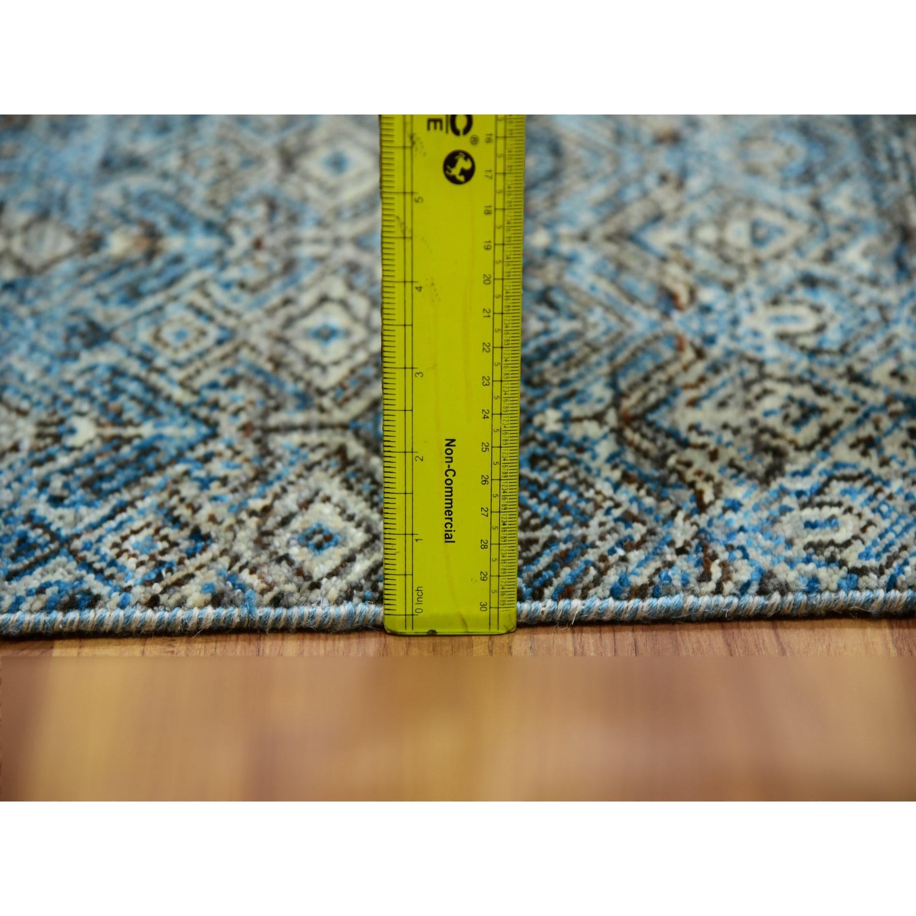 Tappeto Runner in Lana Herrita con forma di diamante blu annodato a mano 2'6 
