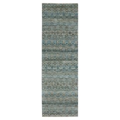 Tappeto Runner in Lana Herrita con forma di diamante blu annodato a mano 2'6 "x8'