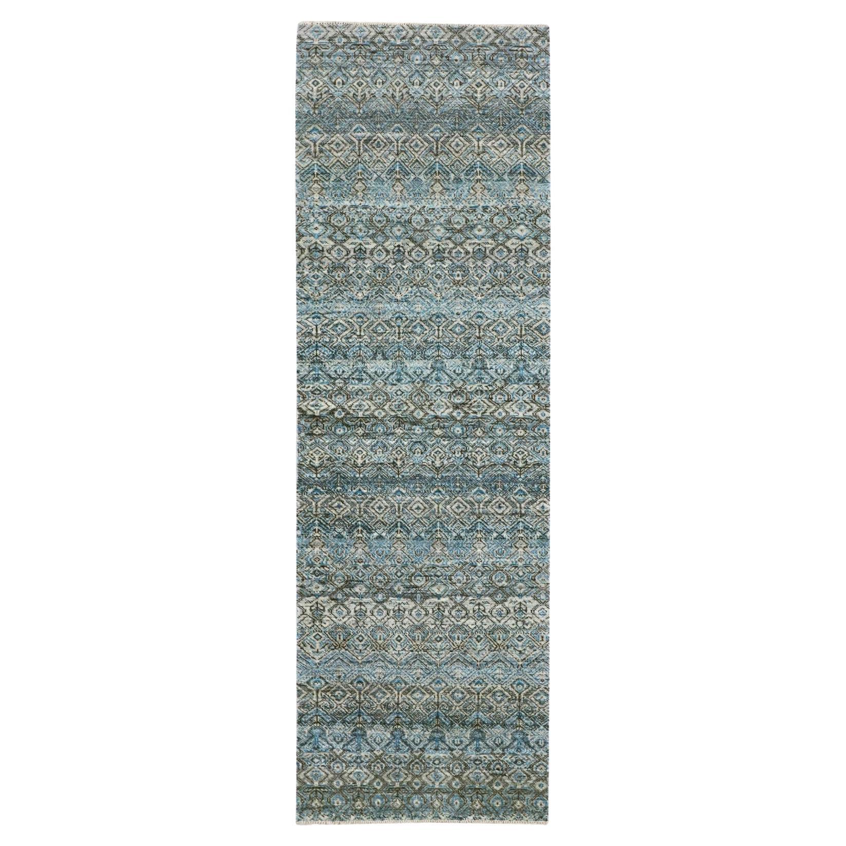 2'6 "x8' Blauer handgeknüpfter Kohinoor Herrita Diamant Form All Wool Läufer Teppich