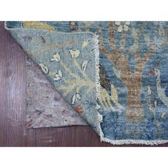 2'6"x8' Blue Peshawar Birds of Paradise Design Hand Knotted Wool Runner Rug