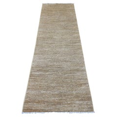 2'6"x8' Brown Plain Solid Pattern Hand Knotted Ghazni Wool Runner Oriental Rug