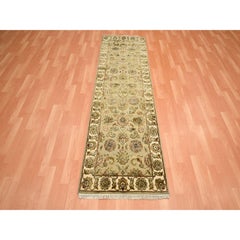2'6"x8' Brown Wool and Silk Rajasthan with Leaf Design Hand Knotted Runner Rug