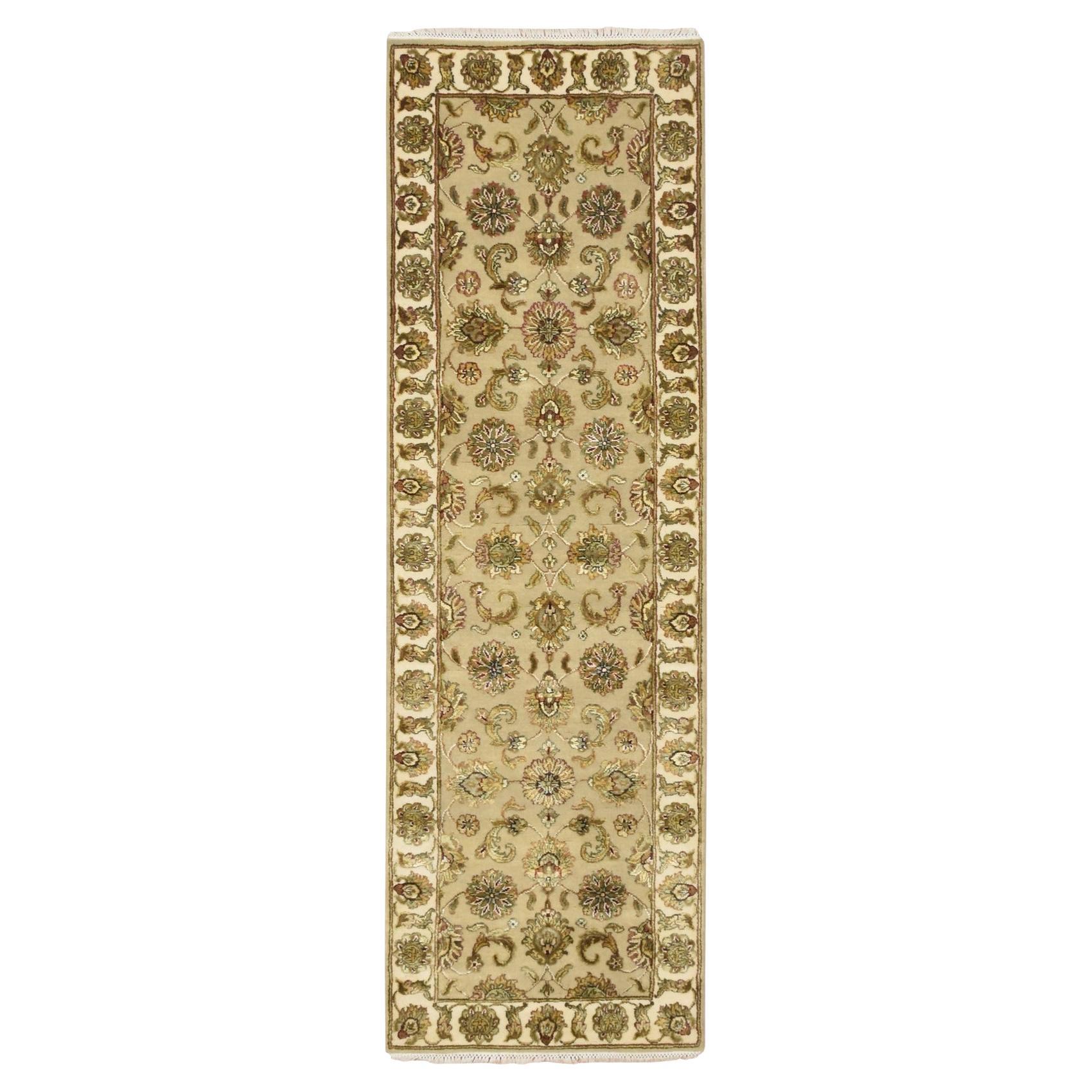 2
6 "x8
 Braun Wolle und Seide Rajasthan mit Leaf Design Hand geknüpft Läufer Teppich im Angebot