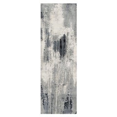 2'6 "x8' Holzkohle Schwarz mit Perlweiß Abstraktes Design Handgeknüpfter Wollteppich