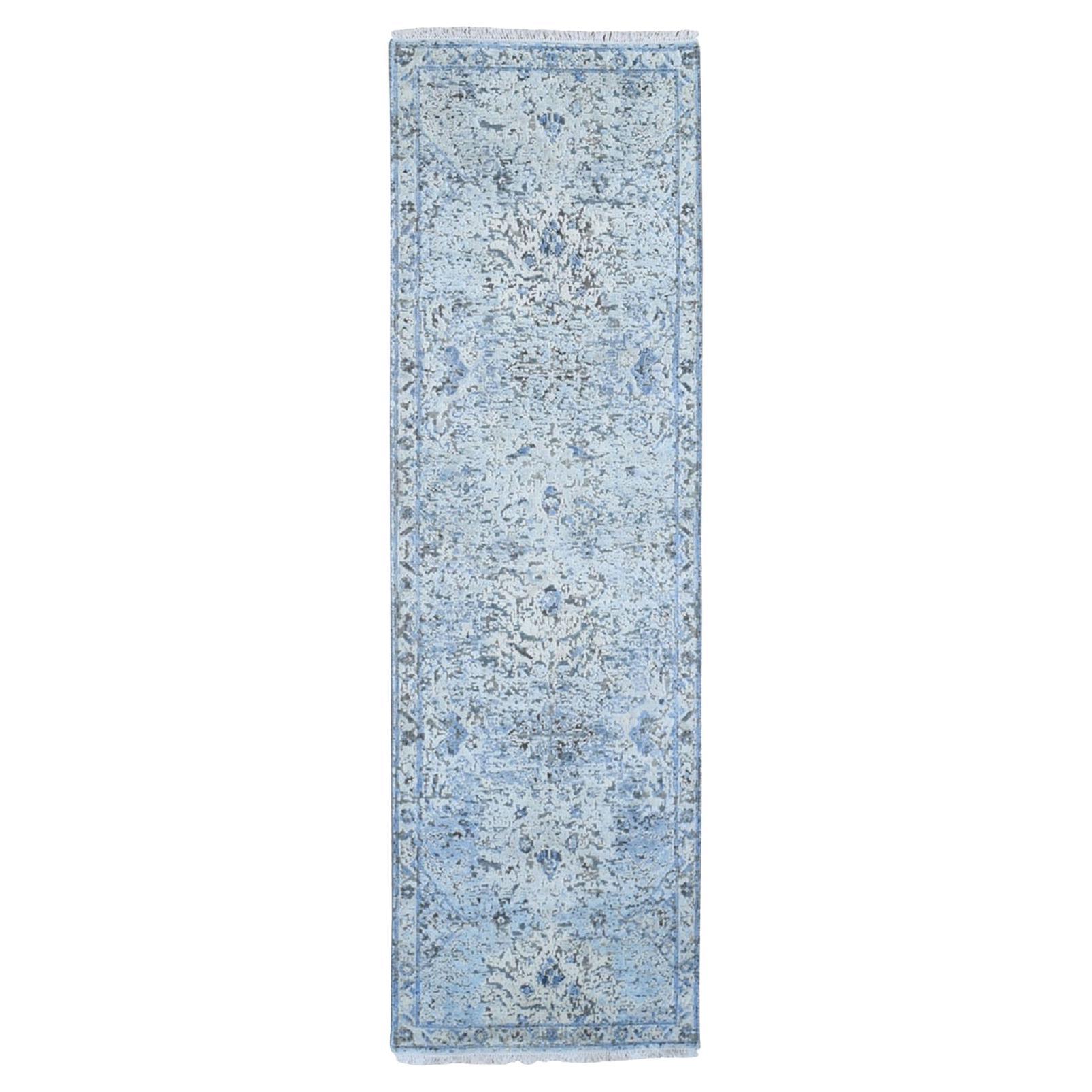 2'6"x8' Distressed Oushak Pure Silk with Textured Wool Runner Hand Knotted Rug