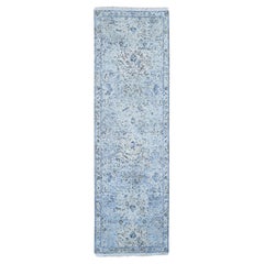 2'6 "x8' Tapis noué à la main Distressed Oushak Pure Silk with Textured Wool Runner