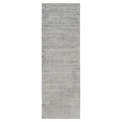 Alfombra moderna de lana y seda tejida a mano en jacquard fino gris extra suave de 2'6 "x8'