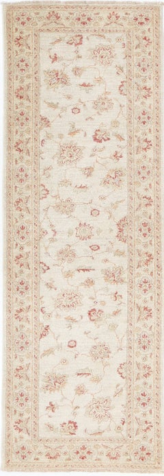 2.6x8 ft Beige Wool Runner Rug for Kitchen and Corridor. Handknotted Halway Rug