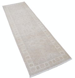 2.6x8 ft Hand Knotted Beige Runner Rug. Floral Corridor Rug for Hallway, Kitchen