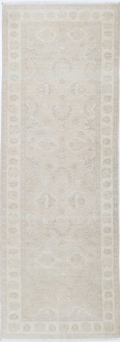 2.6x8 ft Hand Knotted Beige Runner Rug. Floral Corridor Rug for Hallway, Kitchen