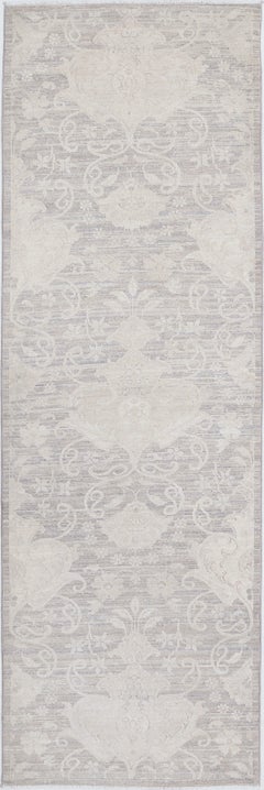 2.6x8 ft Hand Knotted Beige Runner Rug. Floral Corridor Rug for Hallway, Kitchen