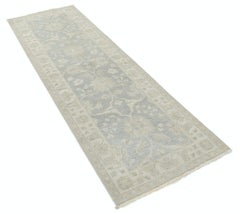2.6x8 ft Hand-Knotted Runner Rug. Soft-Toned Hallway, Corridor and Entryway Rug