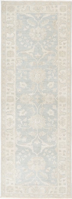 2.6x8 ft Hand-Knotted Runner Rug. Soft-Toned Hallway, Corridor and Entryway Rug