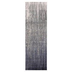 2'6"x8' Gray and Black, Pure Wool Hand Knotted, Modern Ombre Design Runner Rug