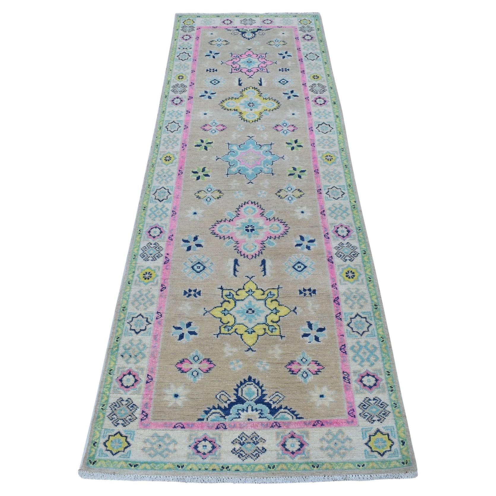 2'6"x8' Gray Fusion Kazak Pure Wool Hand Knotted Runner Oriental Rug