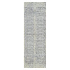 Tappeto Runner Jacquard grigio 2'6 "x8' in lana e seta vegetale, lavorato a mano