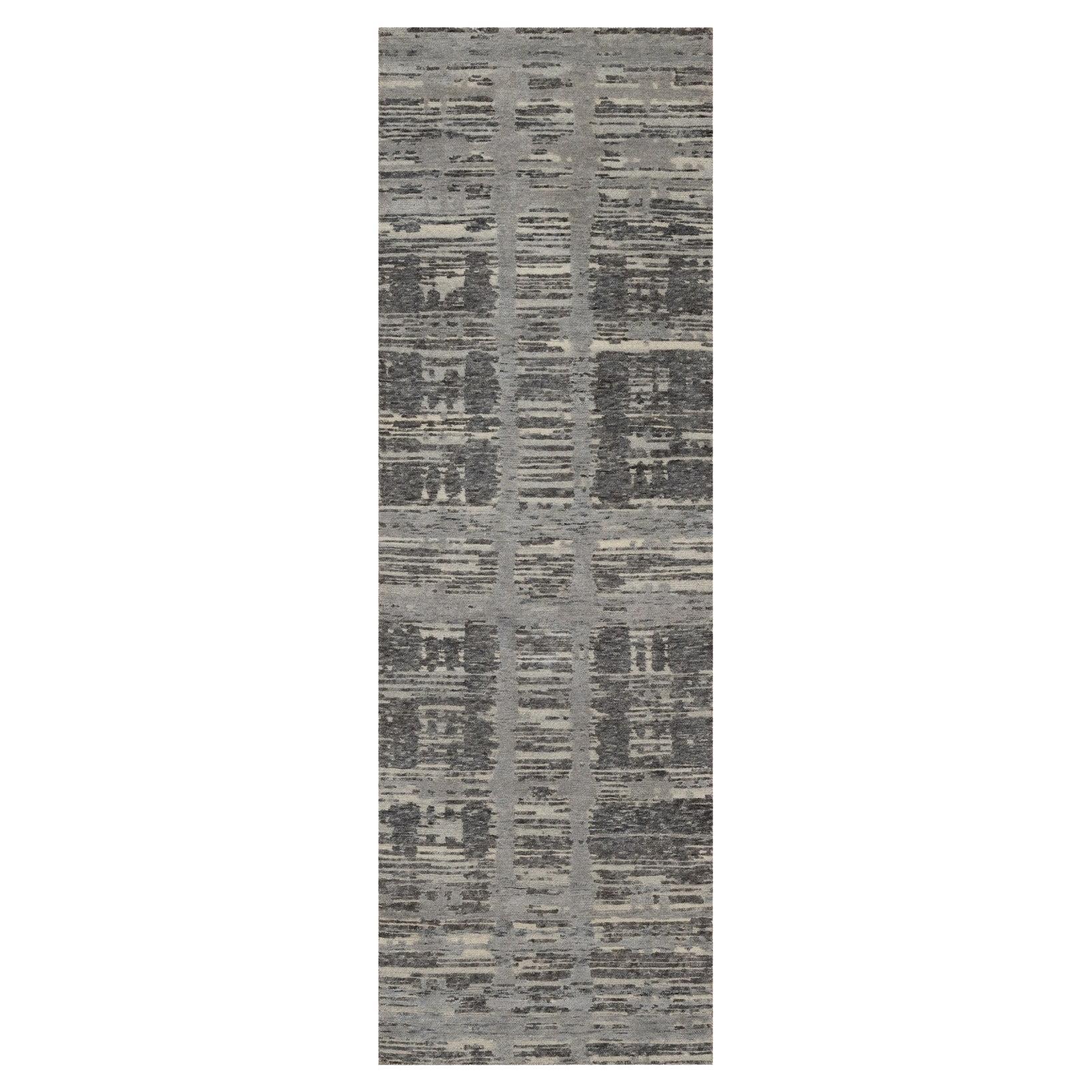 2
6"x8
 Gray Modern Criss Cross Erased Design Hand Knotted All Wool Runner Rug