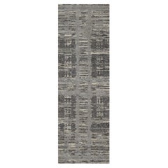2
6"x8
 Gray Modern Criss Cross Erased Design Hand Knotted All Wool Runner Rug