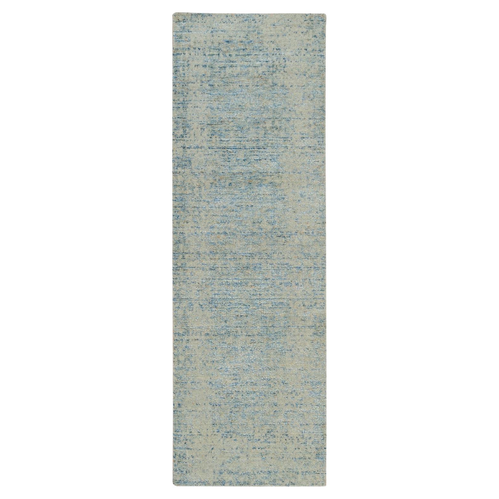 2'6"x8 Gray Modern Jacquard Hand Loomed Wool and Silk Runner Oriental Rug