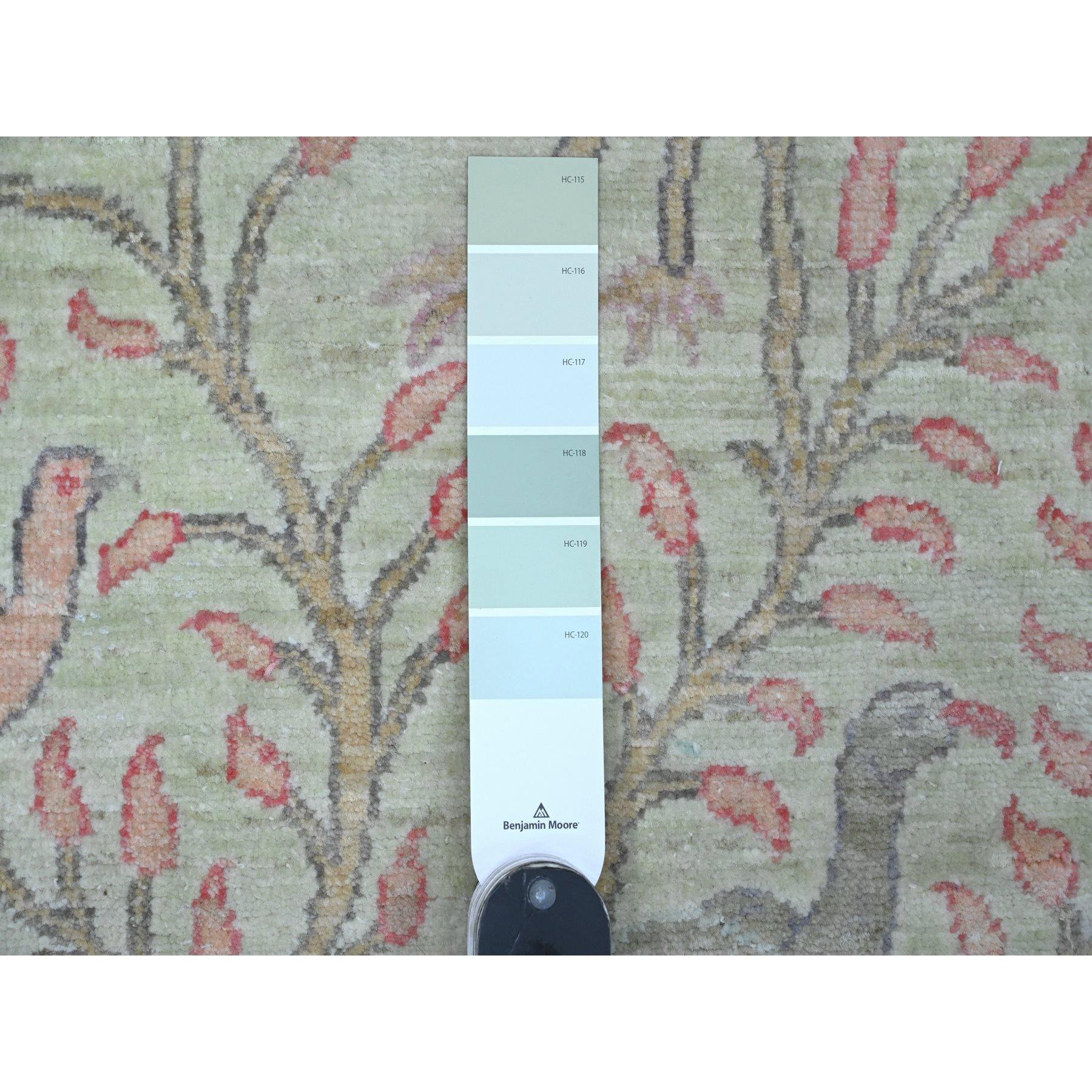 Medievale Tappeto Runner in lana verde annodato a mano Peshawar Birds of Paradise Design/One 2'6 