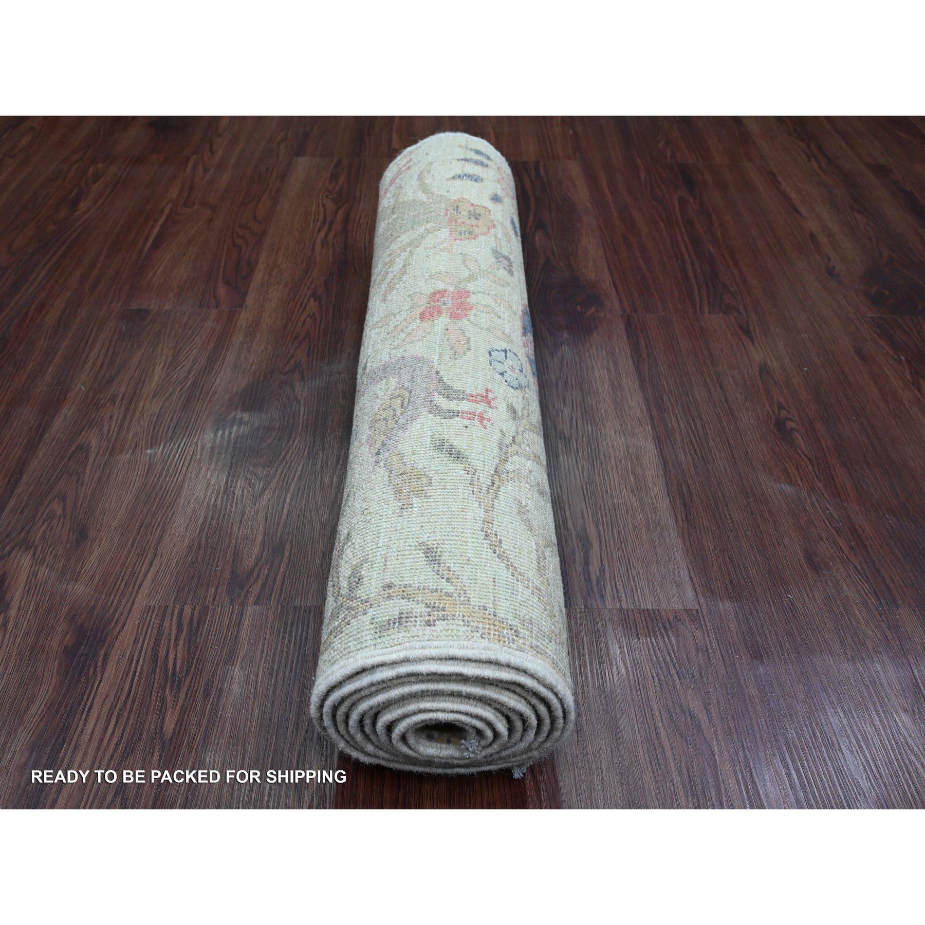 Afghano Tappeto Runner in lana verde annodato a mano Peshawar Birds of Paradise Design/One 2'6 