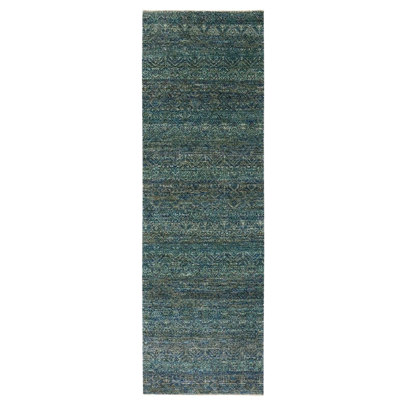 2'6 "x8' Grüner sich wiederholender Design Kohinoor Herat Handgeknüpfter Wollteppich Läufer