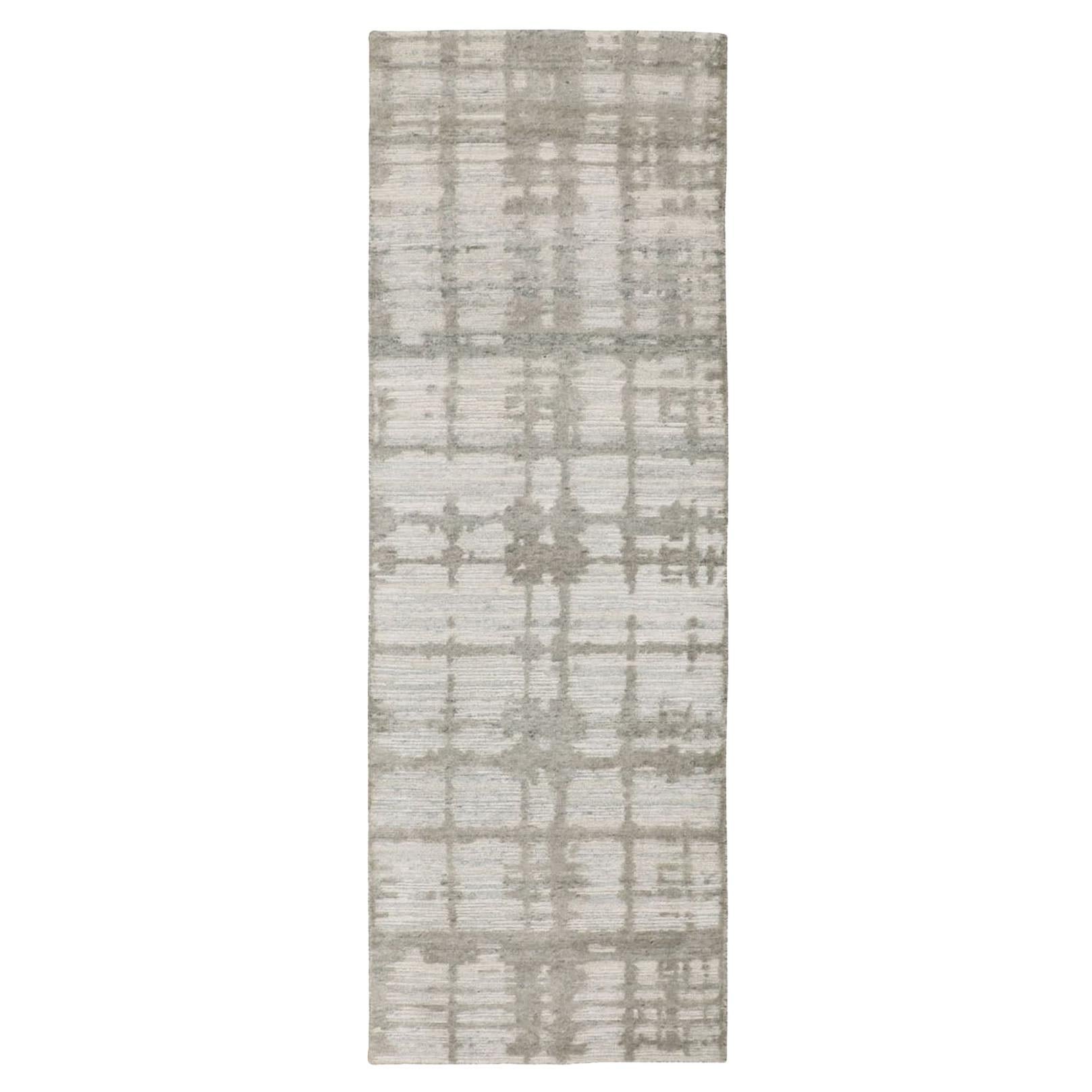 2'6 "x8' Alfombra oriental anudada a mano, de lana natural sin teñir, moderna
