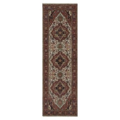 Tapis de passage « Fine Heriz » de 2'6" x 8', couleur ivoire vieilli, reproduction 100 % laine, noué à la main