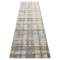 Tapis de passage moderne en laine pure non teinte, filée à la main, de couleur ivoire, noué à la main, 2'6" x 8'
