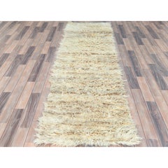 2'6"x8' Ivory, Moroccan Berber, Soft Wool, Hand Knotted Runner, Oriental Rug