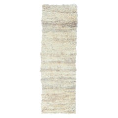 2'6"x8' Ivory, Moroccan Berber, Soft Wool, Hand Knotted Runner, Oriental Rug