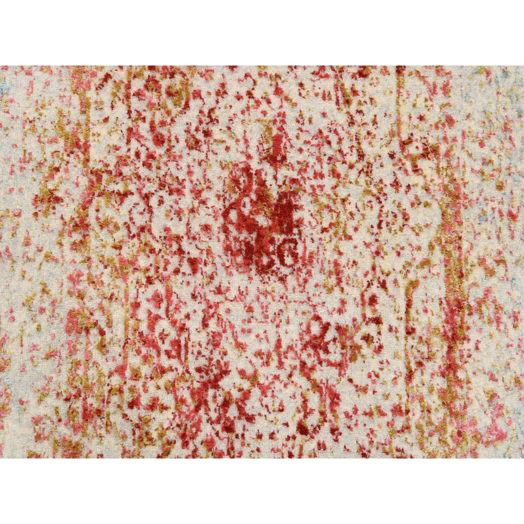 Annodato a mano Tappeto Runner Orientale Rosa Persiano Erased Design Lana/Seta Annodato a Mano 2'6 