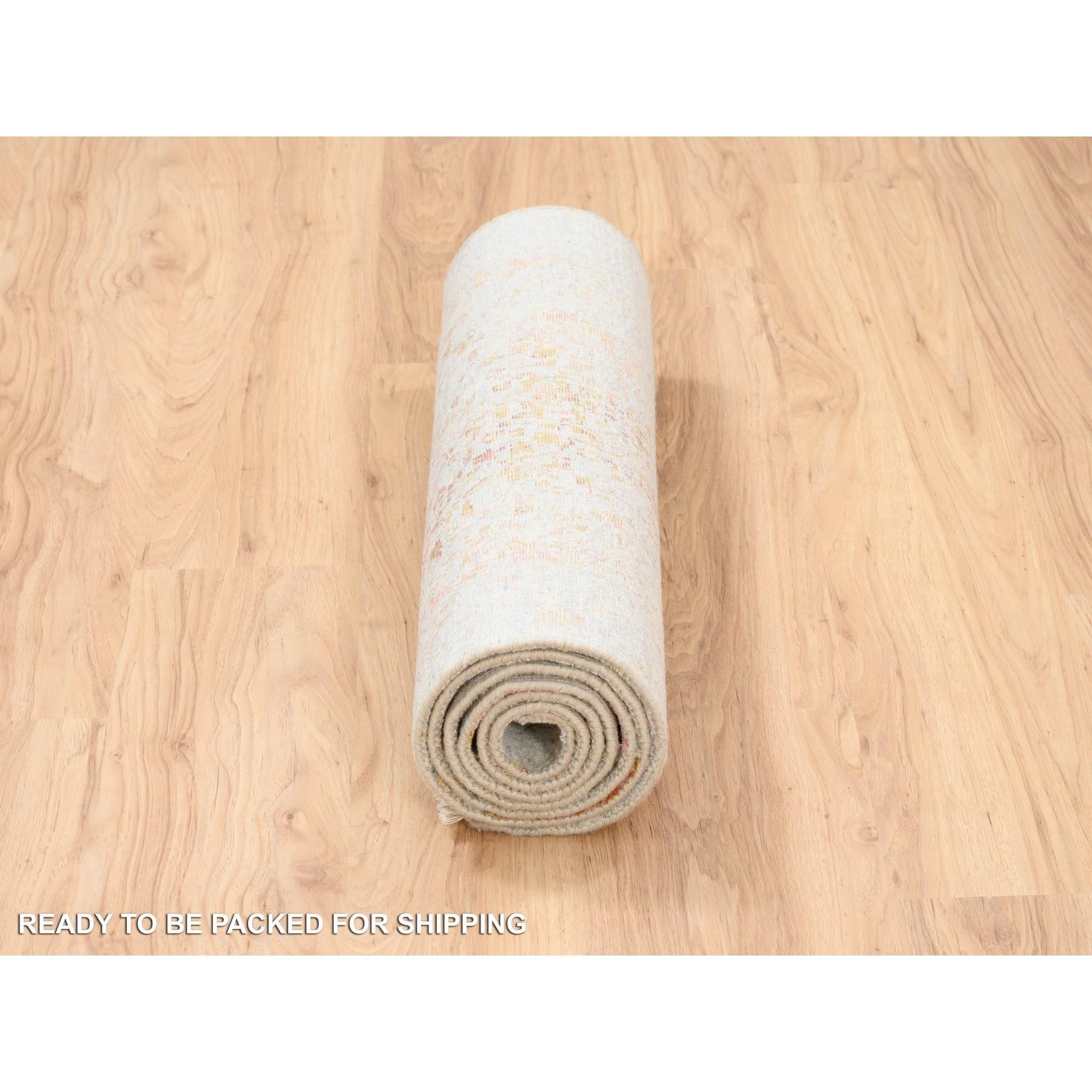 Tappeto Runner Orientale Rosa Persiano Erased Design Lana/Seta Annodato a Mano 2'6 
