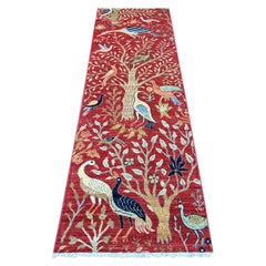 Tappeto Runner in lana rosso annodato a mano Peshawar Birds of Paradise Design/One 2'6 "x8'