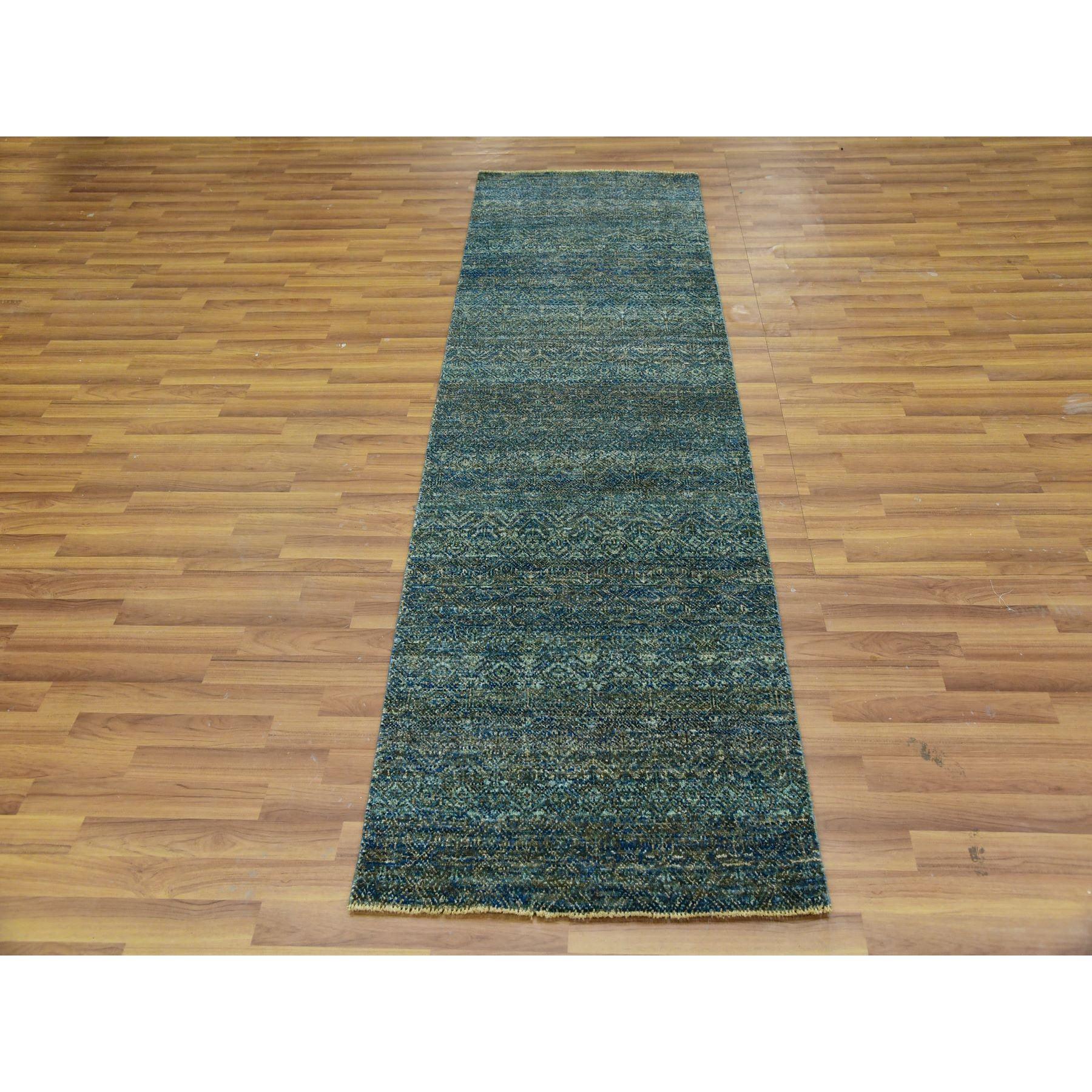Retro Cyan Forest Green, Diamond Shape Repetitive Design, Borderless Hand Knotted, Kohinoor Herat, 100% Wool, Tone on Tone, Runner Oriental Rug
Primary materials: Wool
Latex: No Pile 
height: 0.25 Inches
Style: Transitional
Primary color: