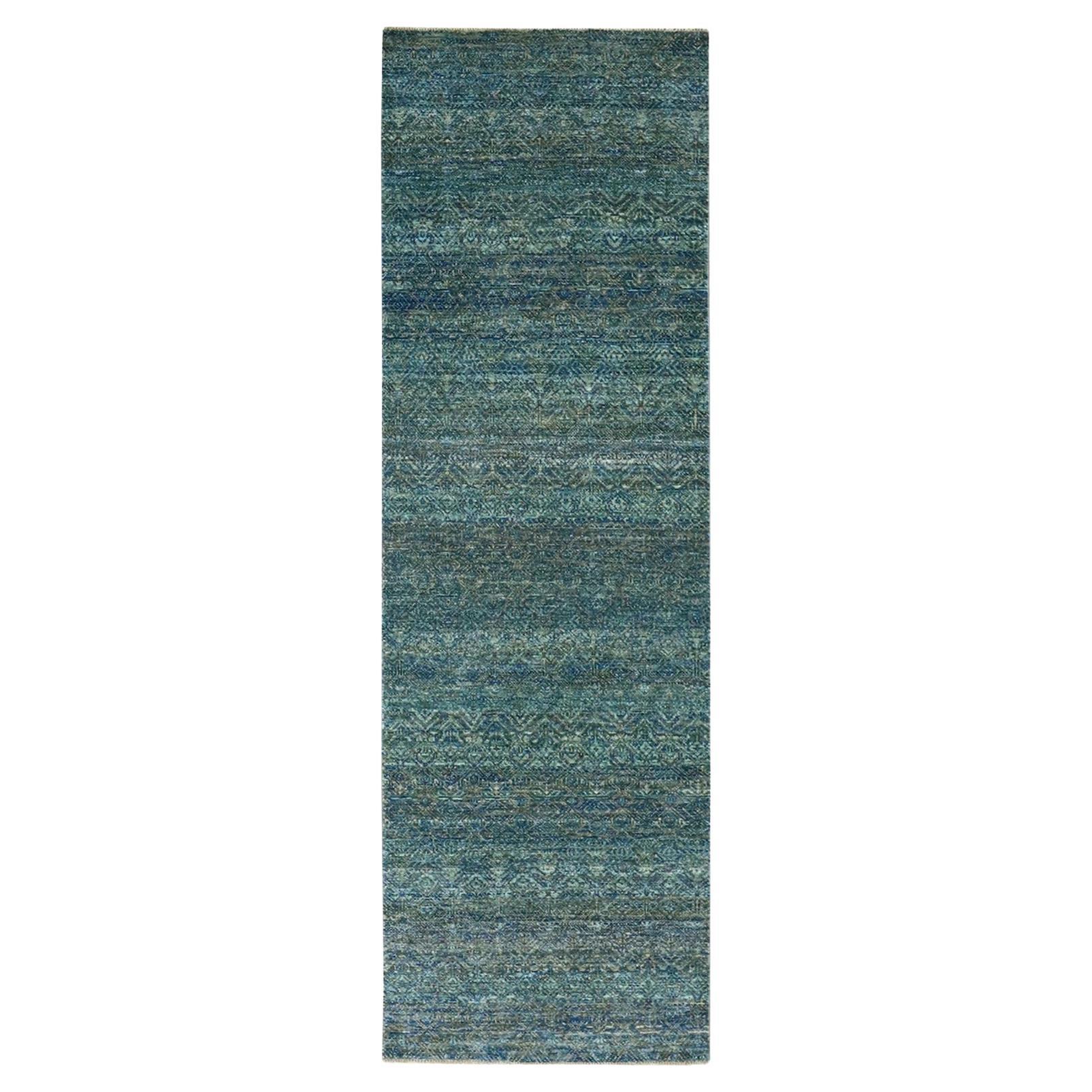 Tapis de course en laine nouée à la main 2'6 "x8' Retro Green Diamond Shape Repetitive Design