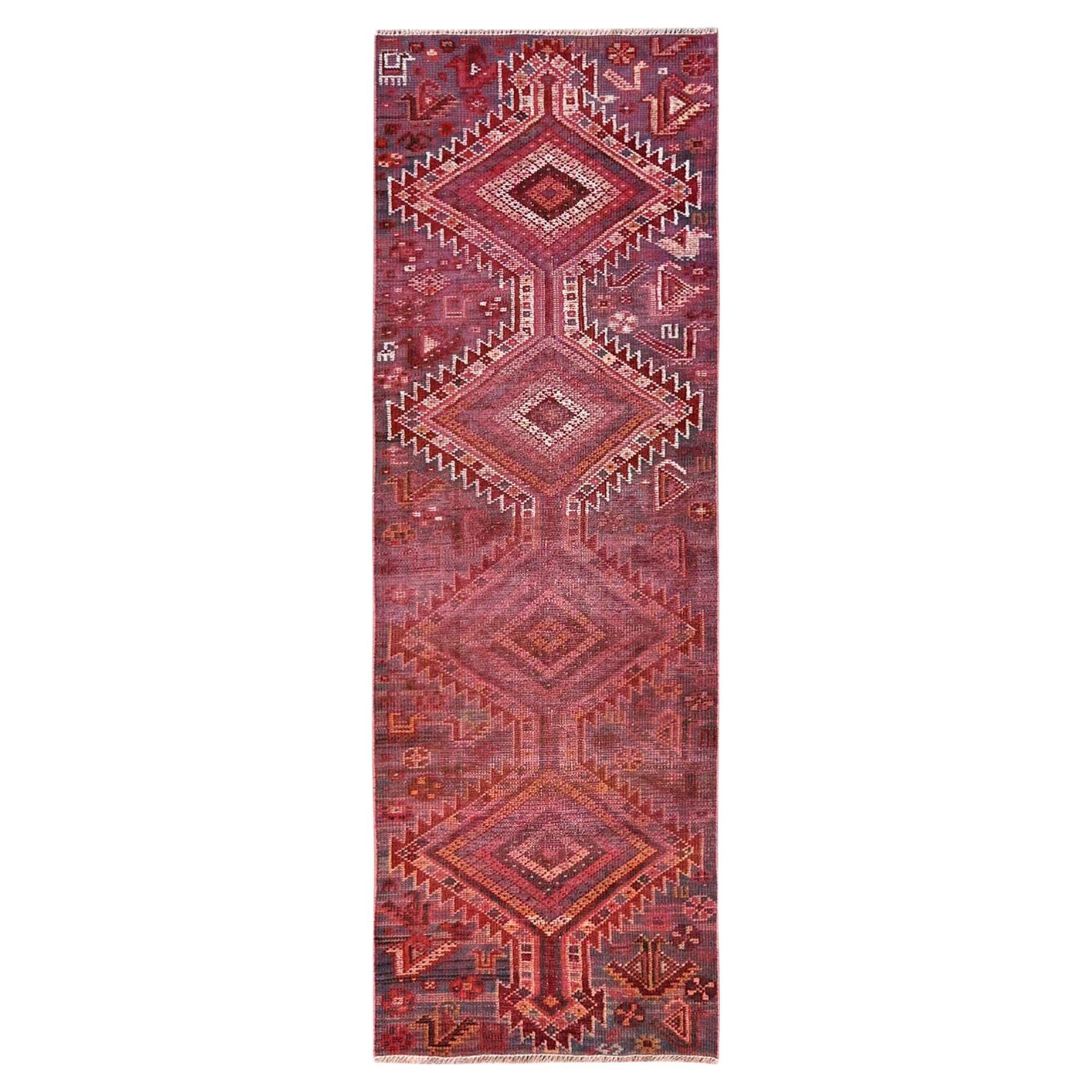 2
6"x8
Rouge Pink Vintage Persian Shiraz Hand Knotted Pure Wool Runner Rug