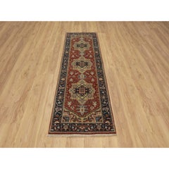 2'6 "x8' Ruby Red Tapis de course noué à la main en laine Heriz Revival filée à la main