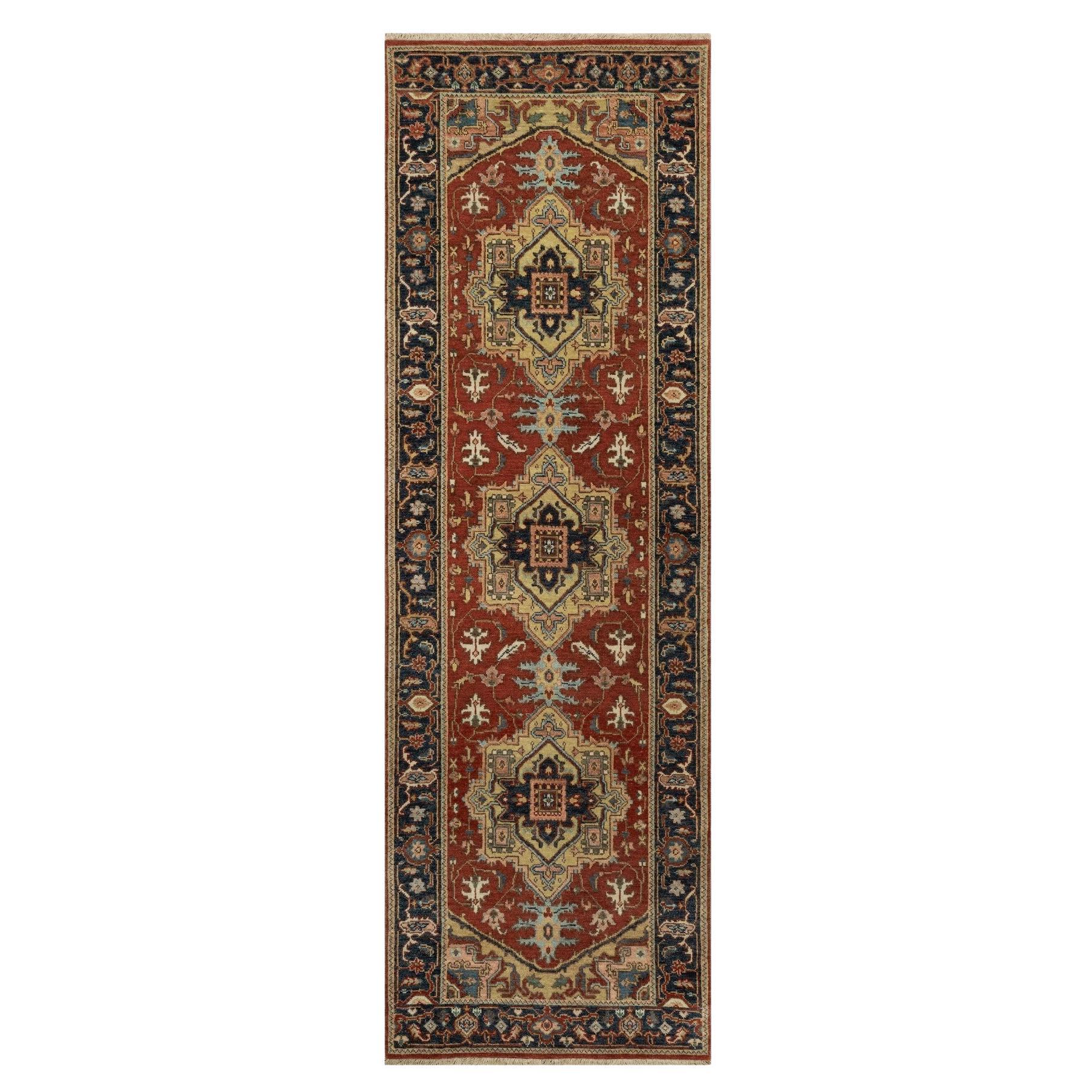 2
6 "x8
 Rubinroter handgeknüpfter Heriz Revival Läufer aus handgesponnener Wolle