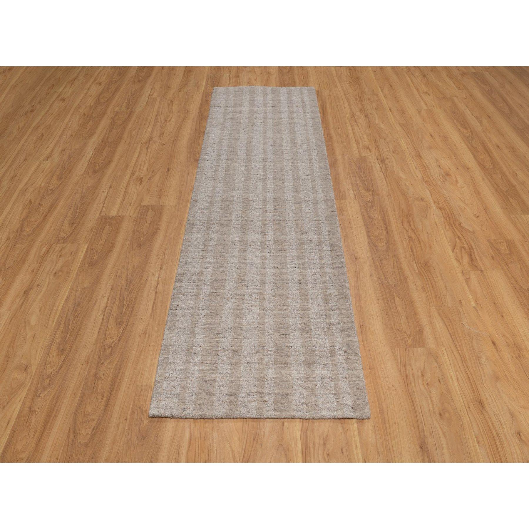 Tan Brown, Undyed Natural Wool, Stripes Design with Salt and Pepper Effect, Hand Loomed, Runner, Oriental Rug
Primary materials: Wool
Latex: No Pile 
height: 0.25 Inches
Style: Contemporary
Primary color: Brown
Secondary colors: None
Pattern: