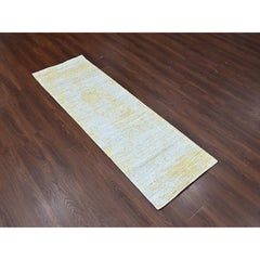 2'6"x8' Yellow Textured Pile Modern Hand Loomed Wool and Silk Runner Rug