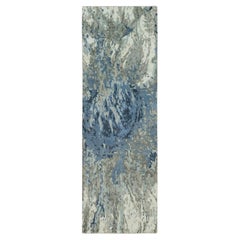 2'6 "x8' Yonder Blue Galaxy Design Tappeto Runner in lana e seta annodato a mano
